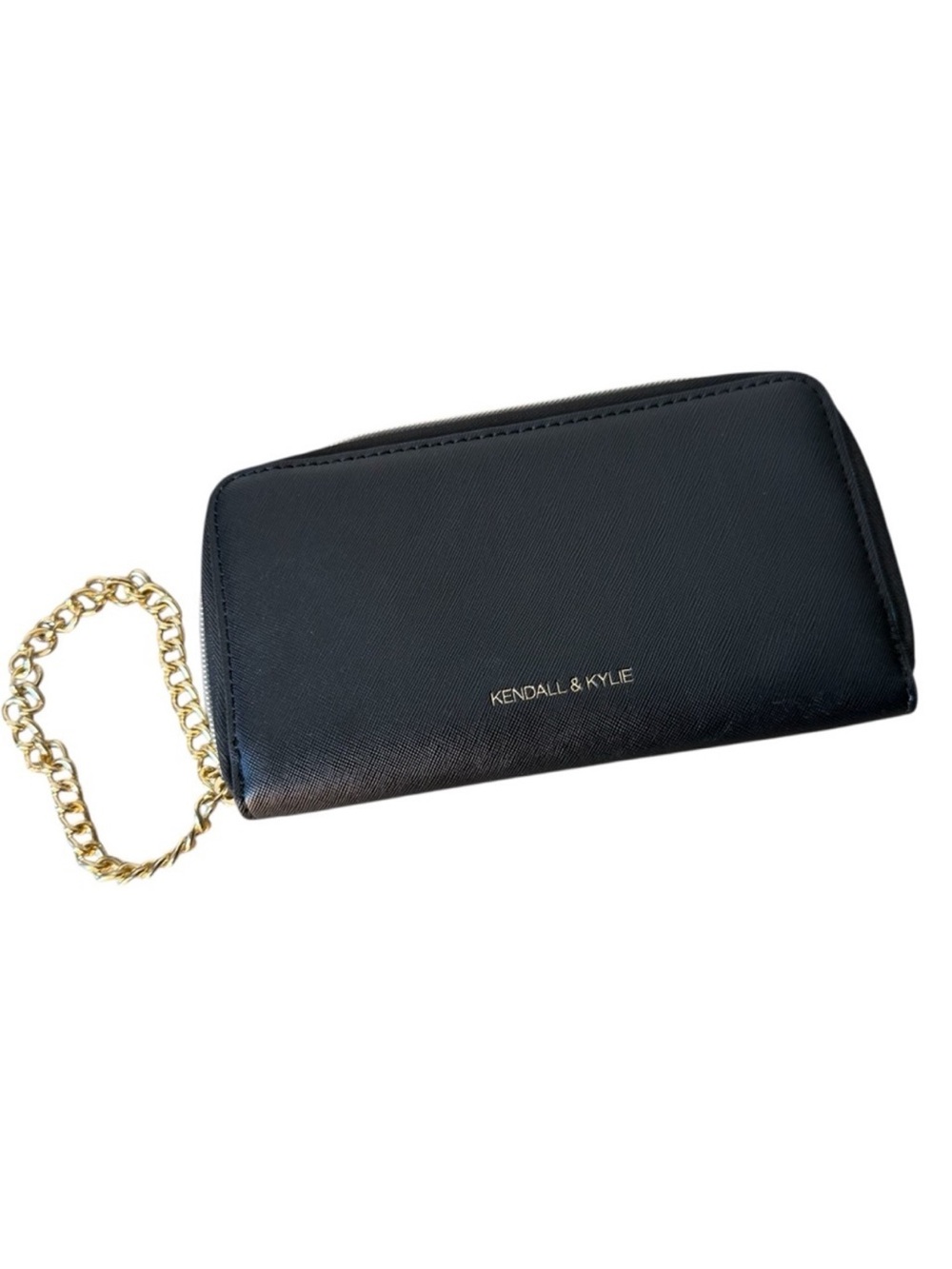 KENDALL & KYLIE Black Clutch Wallet Wristlet Gold Toned Chain Handle